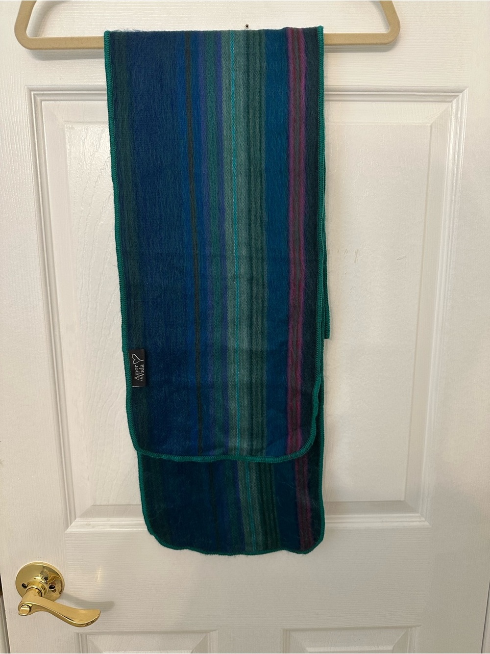 Striped Alpaca Blend Scarf in Teal, Blue & Purple